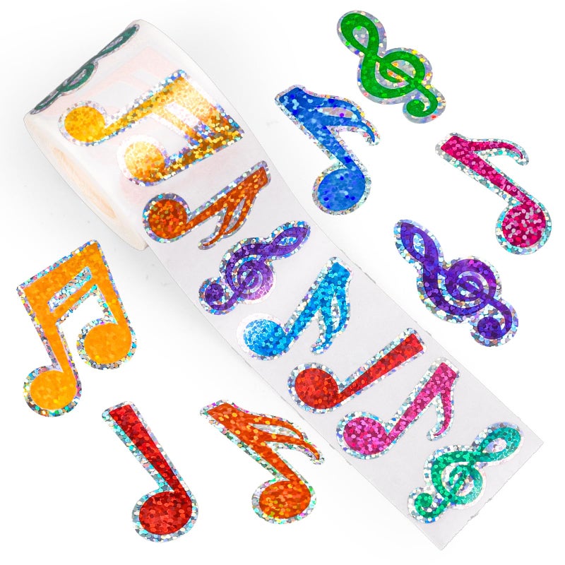 Whaline Colorful Musical Notes Stickers Roll Laser Music Seal Stickers Waterproof Self-Adhesive Decals for Back to School Envelope Scrapbook Decor Holiday Party Supplies, 500 Pcs - Image 1
